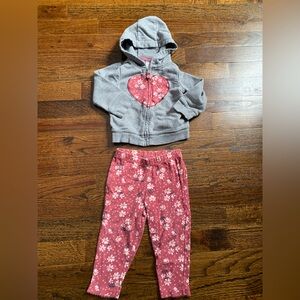 baby girl 12m matching set Carters floral pink heart zip hoodie 12 month toddler